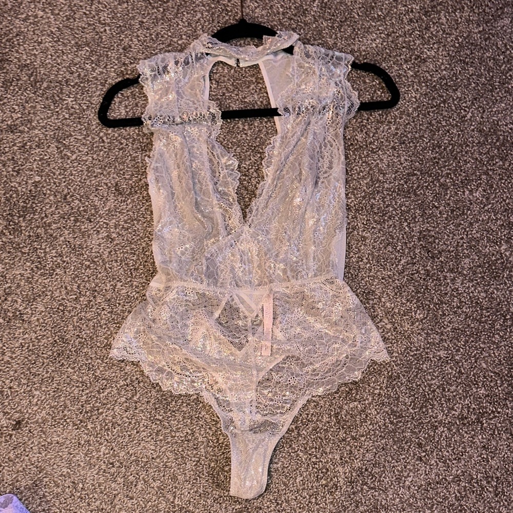 Victoria's Secret Lace Bodysuit in Gold and Cream